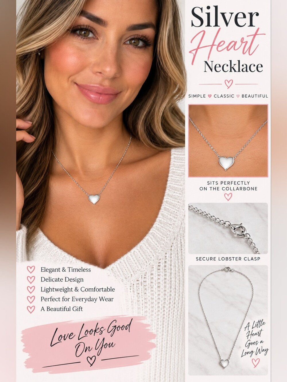 Silver Heart Necklace - Classic Silver Heart Pendant
